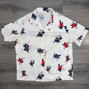 Smartique Women's White Floral Print Button Up Short Sleeve Shirt Sz 46 (XL/XXL)